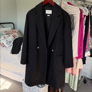 Club Monaco Black Double-Breasted Wool-Blend Pea Coat